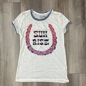 Lucky Brand White Tee with Pink Rose Graphic